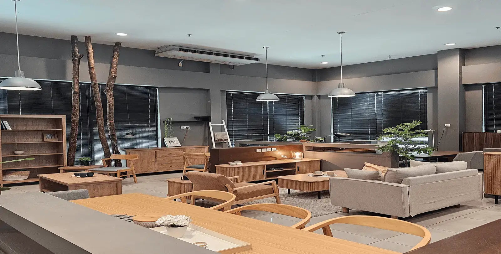 HINLIM international trade show showroom featuring modern Scandinavian style wholesale furniture.